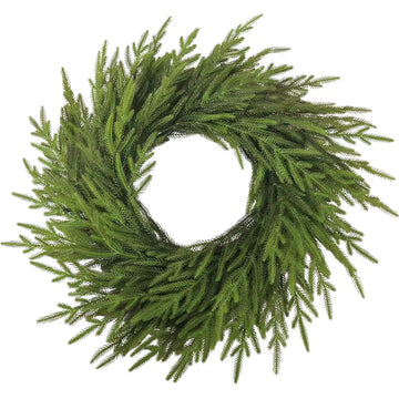 24" Real Touch Norfolk Pine Wreath for Front Door Artificial Christmas Wreath Green Faux Pine Wreath for Wall Windows Decor